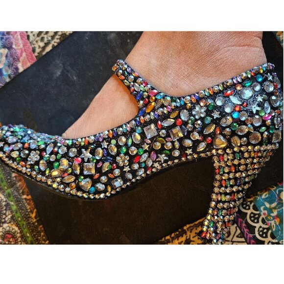 Black Rhinestone Covered Heels - Picture 7 of 9